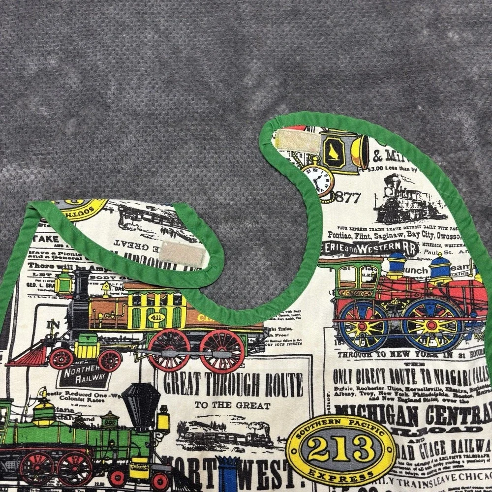 Vintage Handmade Train Railroad Print Infant Toddler Bib